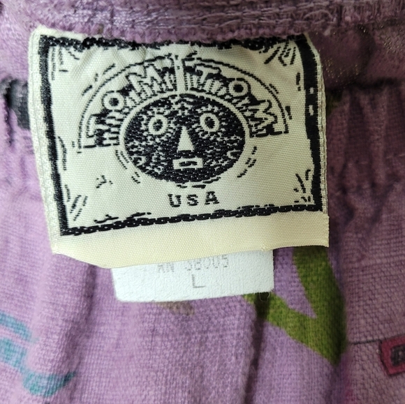 Vintage Tom Tom Linen Skirt L Artsy Cafe Print Straight Midi 90s USA - Picture 8 of 9